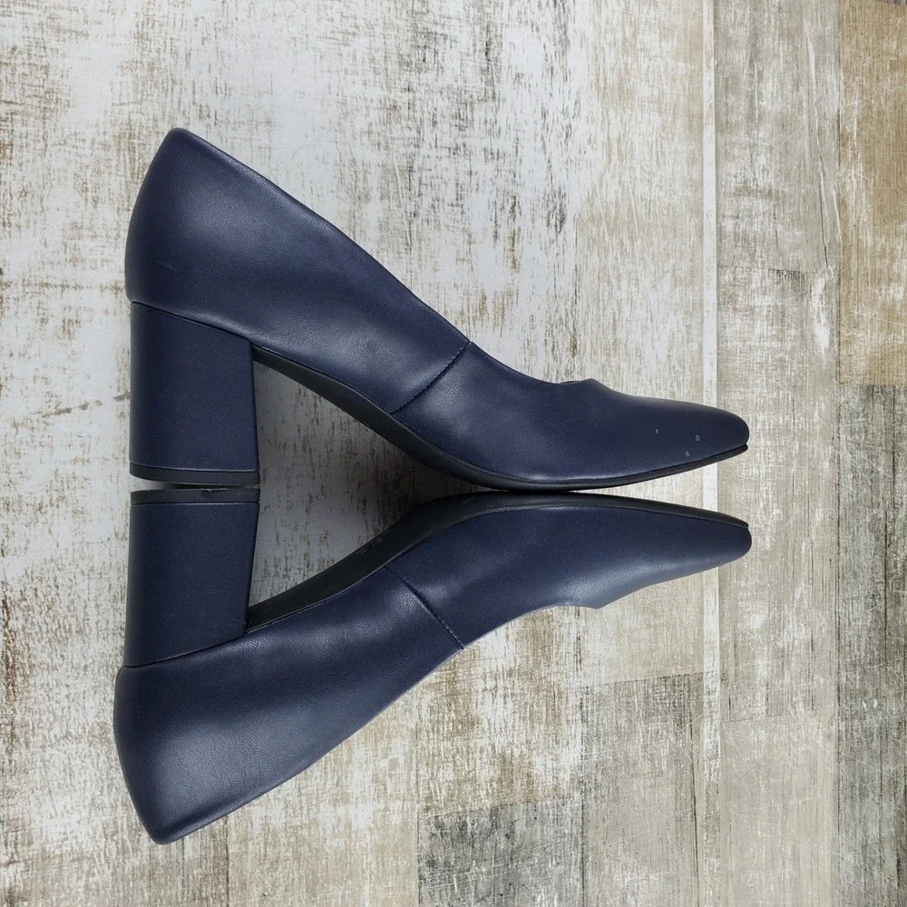Naturalizer Warner Womens Pump Sz 9 W Comfort French Navy Square Toe Block Heel
